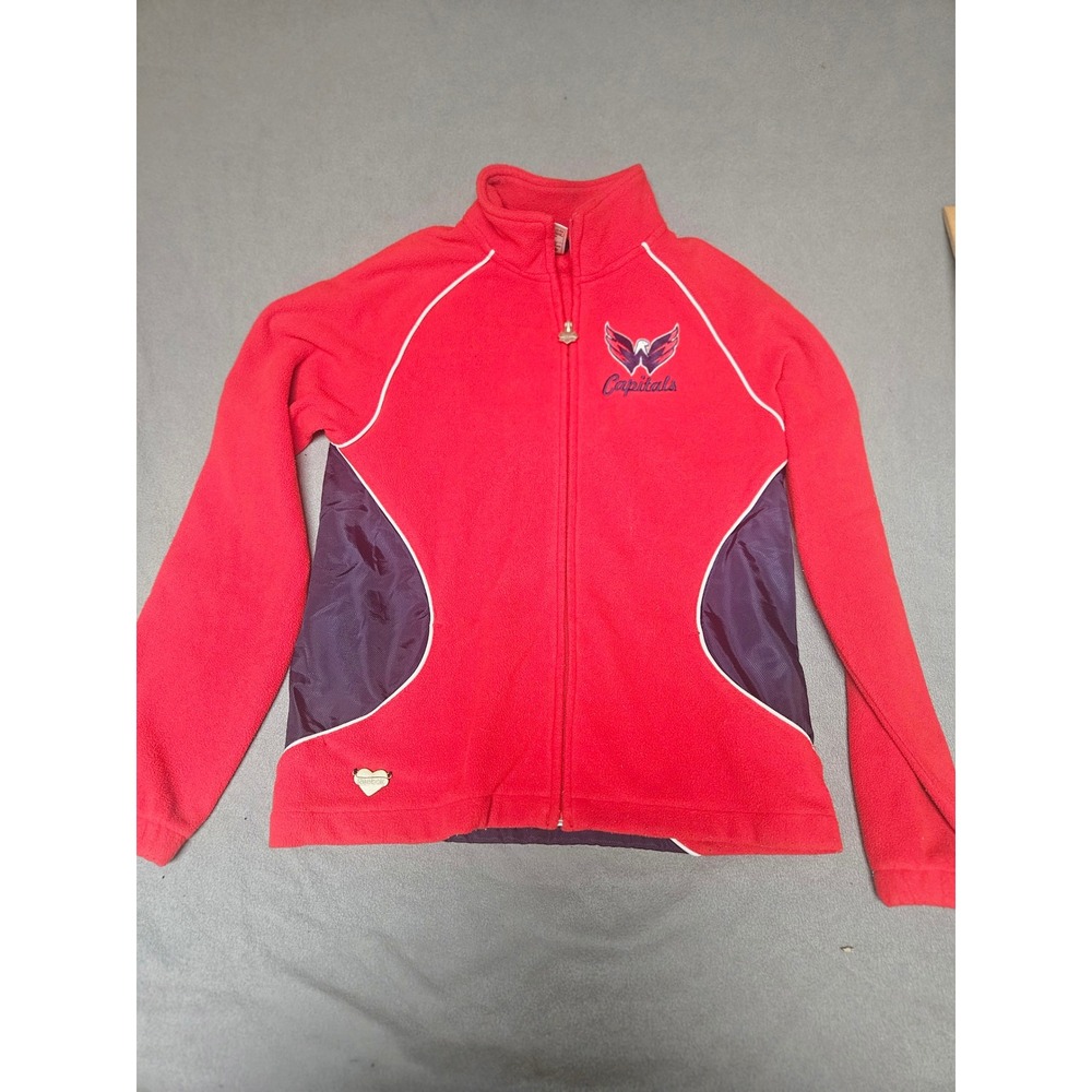 Reebok Washington Capitals NHL Full Zip Fleece Jacket Red Navy Womens Medium